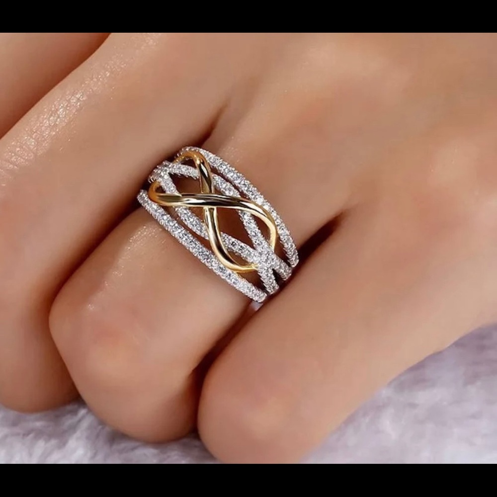 925 Sterling steel Infinity Love Ring  Shining Cubic Zircon